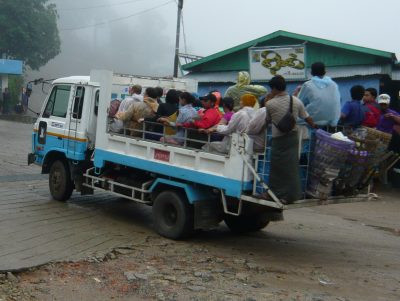 You must take a truck, like this one, to get from Kinpun Base Camp to Golden Rock