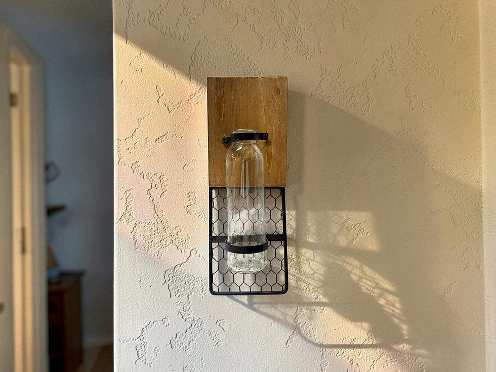 Thumbnail: Wood and Wire Wall Vase Holder, Farmhouse Chicken Wire Bud Vase Sconce
