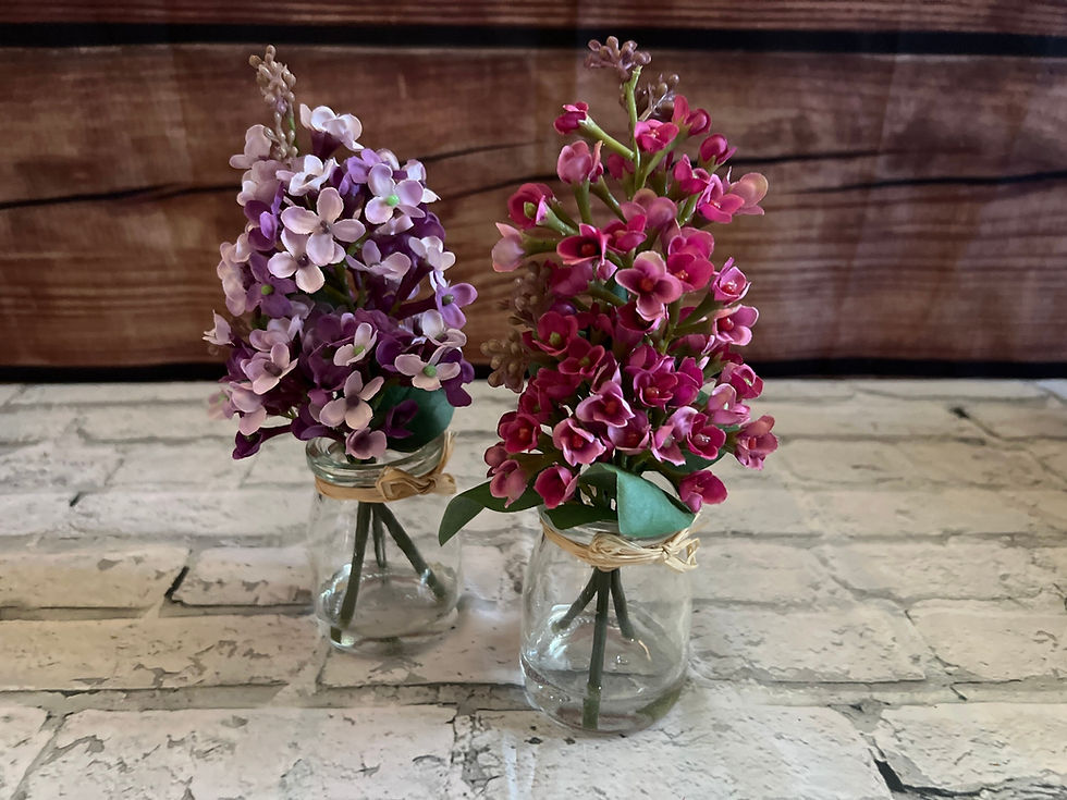 Thumbnail: Silk Lilac in Glass Vase with Faux Water, Purple or Pink Silk Flowers