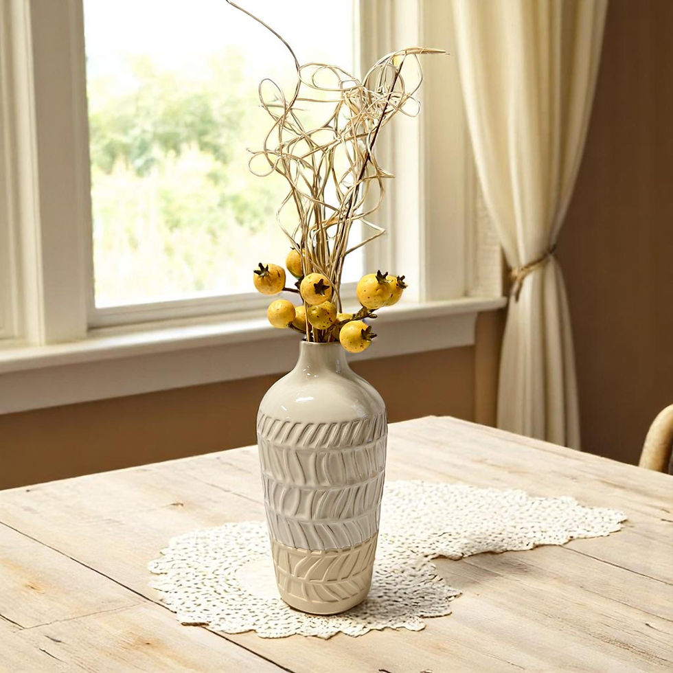 Thumbnail: Textured Stoneware Vase | Boho Farmhouse Decor | Herringbone Design Vase