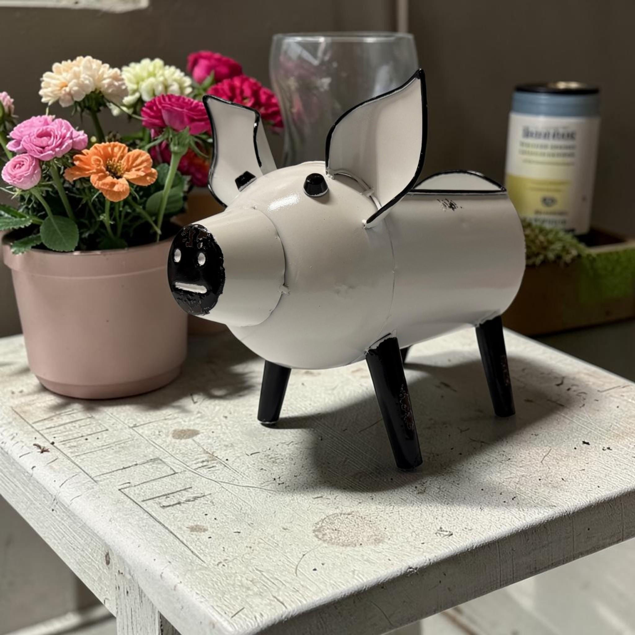 White Metal Pig Planter & Organizer | Farmhouse Desk Decor | Pig Lover