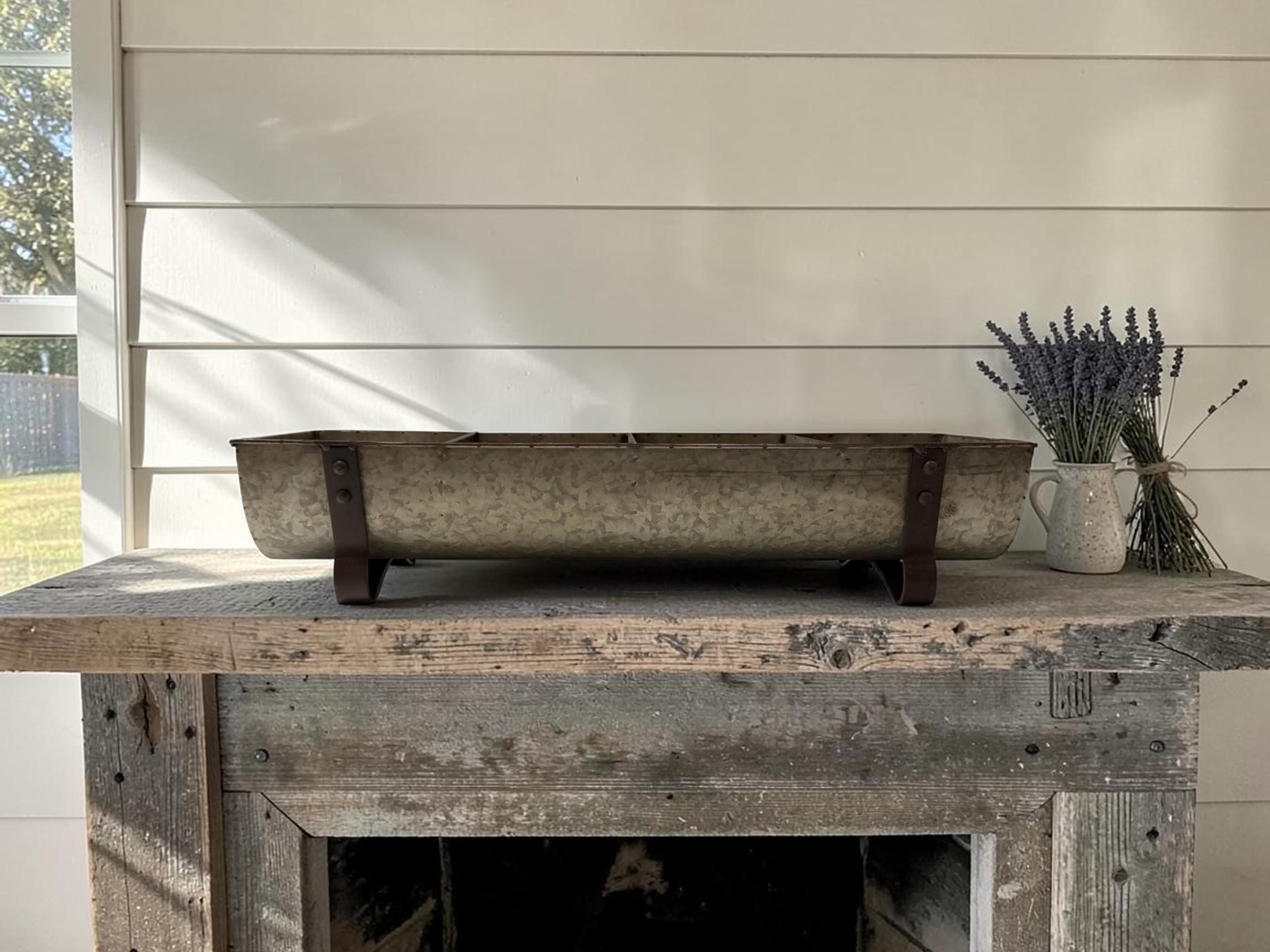 Galvanized Divided Chicken Feeder Tray | Farmhouse Centerpiece | Rustic Decor