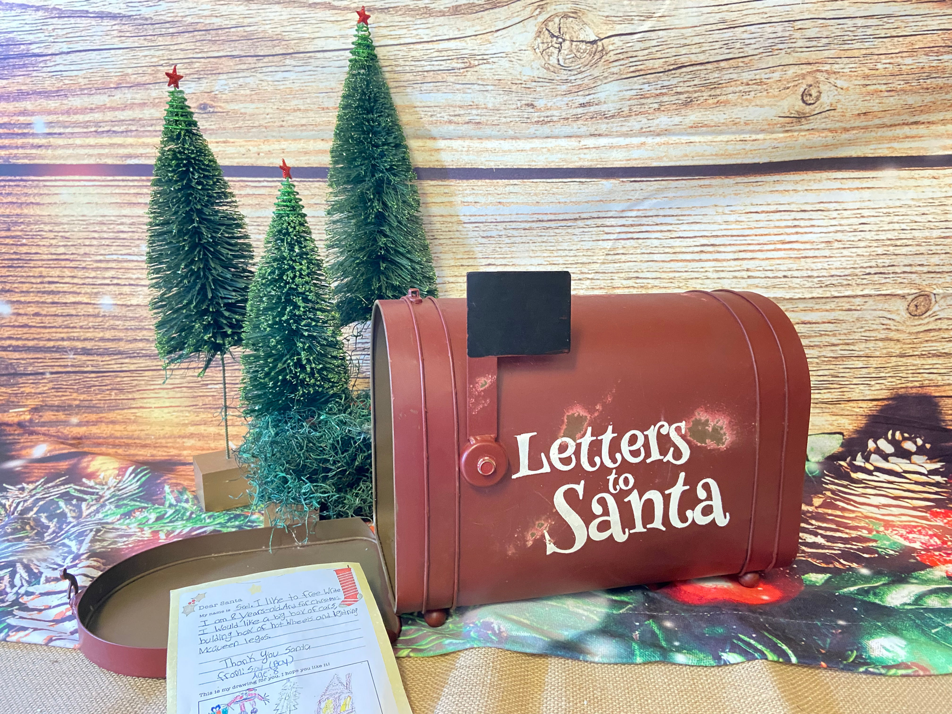 Red Metal Christmas Mailbox, Letters to Santa Holiday Decor