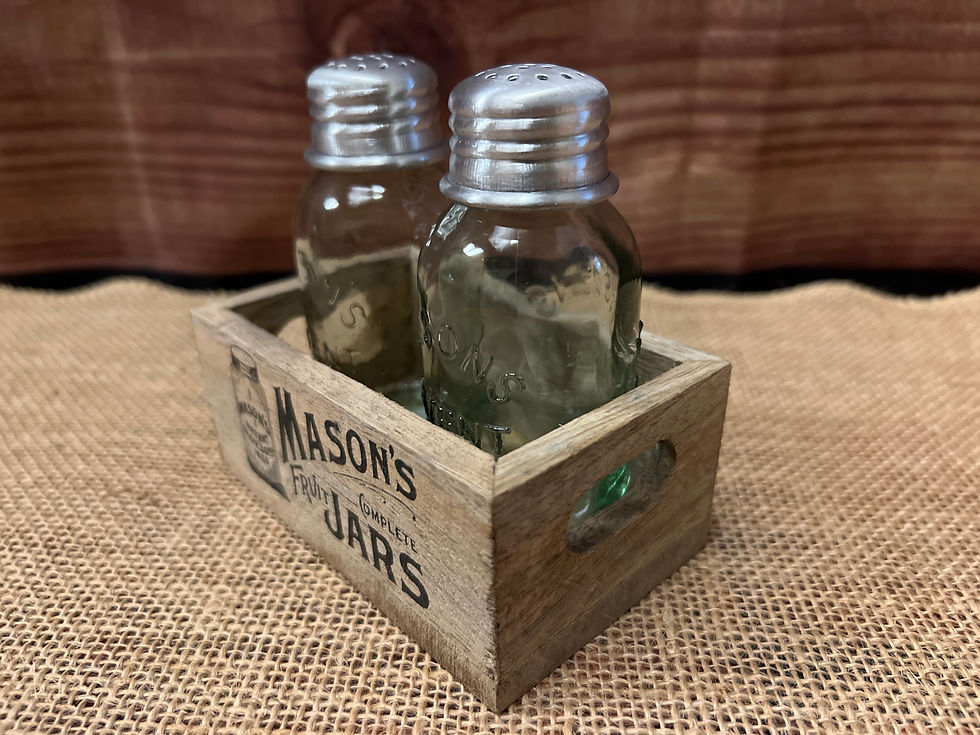 Thumbnail: Mason Jar Salt Pepper Shakers Wooden Caddy | Farmhouse Kitchen Decor