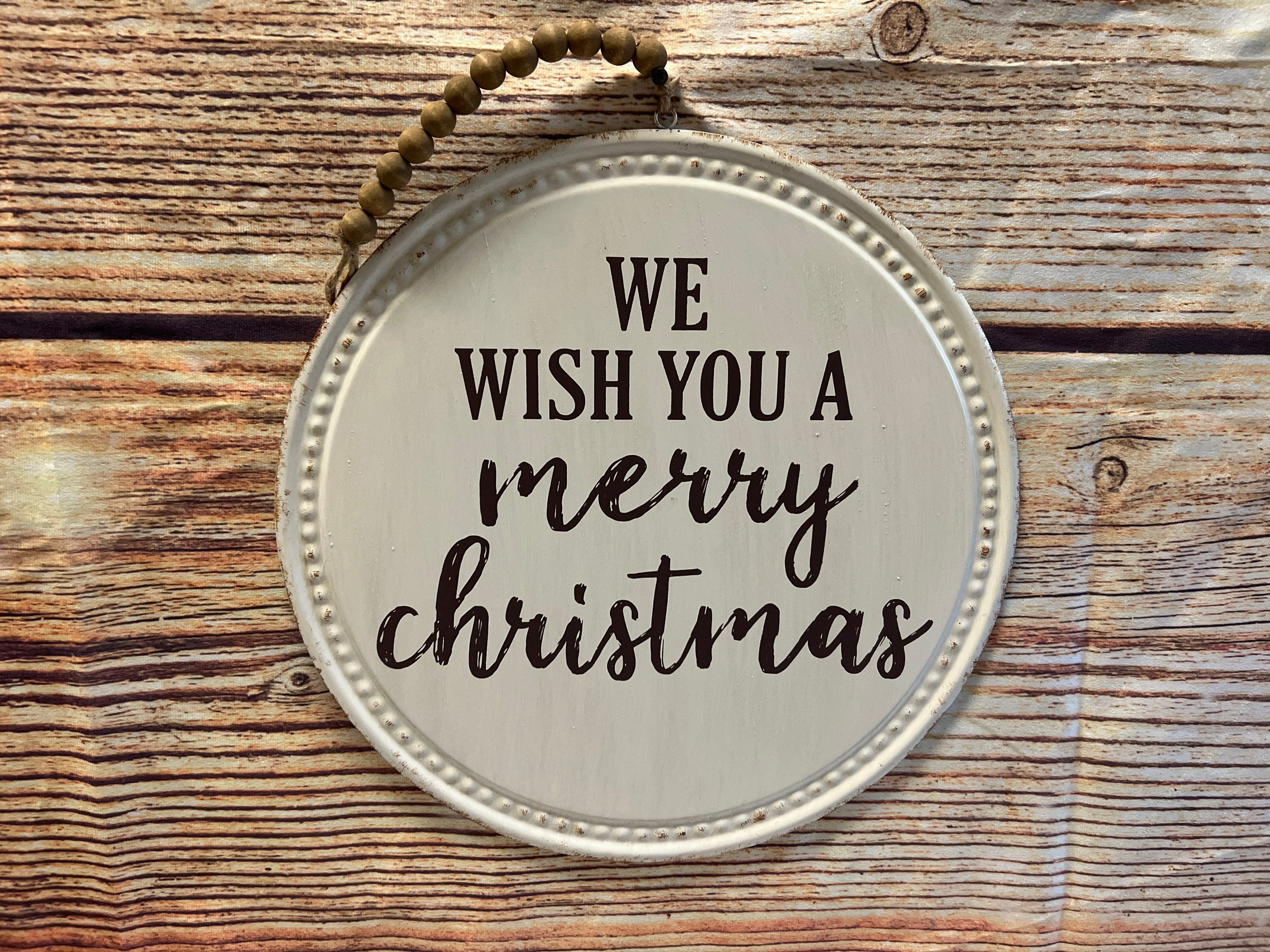 We Wish You a Merry Christmas Sign, Round Metal Wall Decor