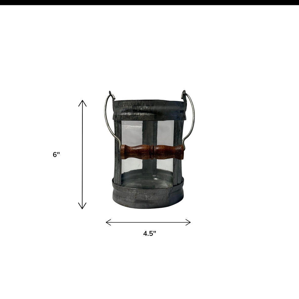 Thumbnail: Small Glass Lantern Vase | Metal Pillar Candle Holder | Rustic Home Decor |