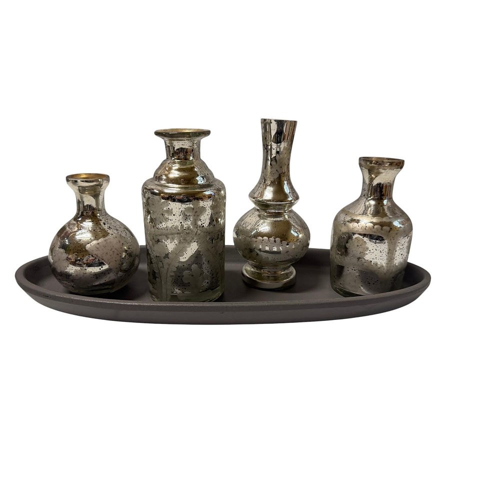 Thumbnail: Mini Mercury Glass Bud Vases | Silver Etched Glass | Vintage Style Vases