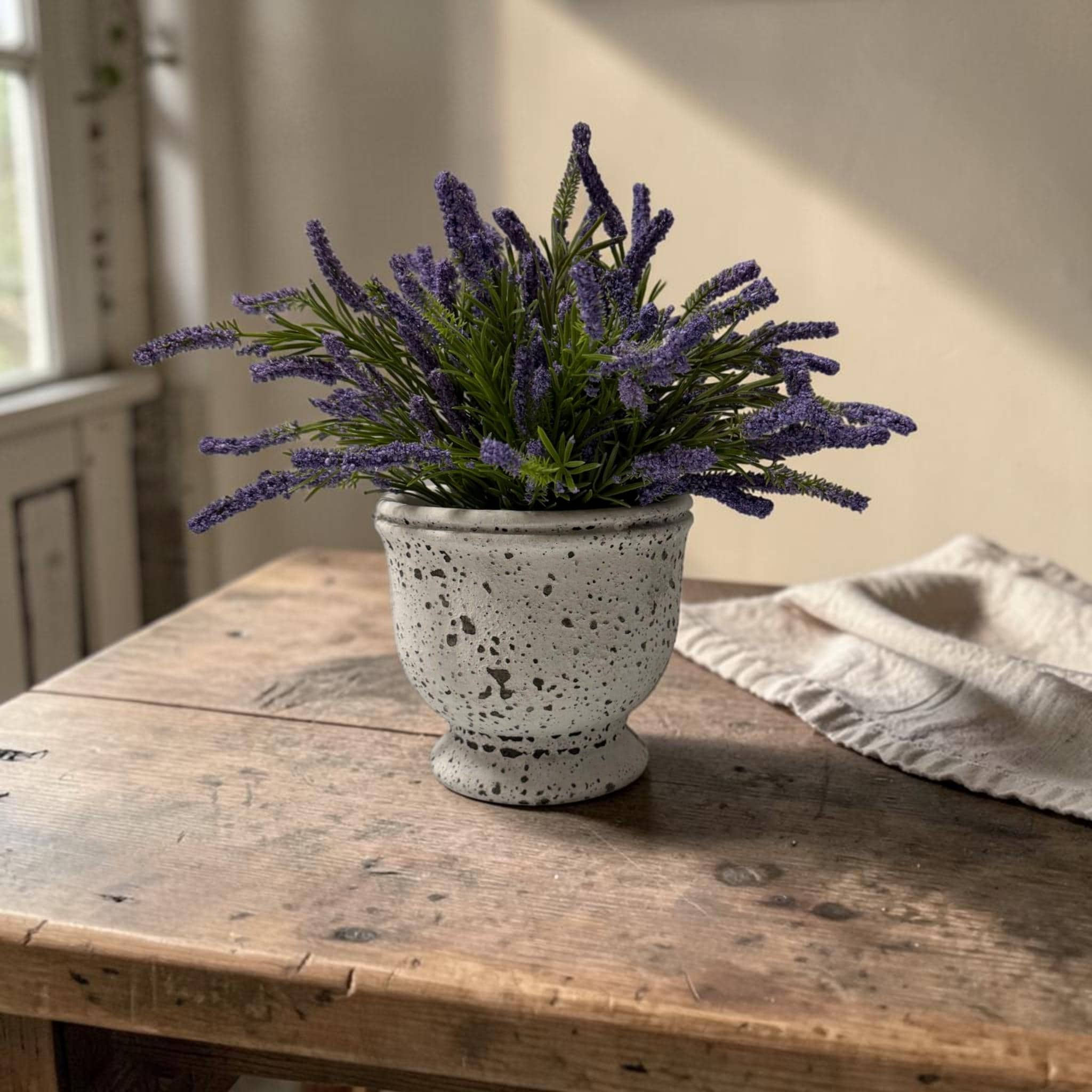 Speckled Cement Urn Planter | Distressed Pedestal Pot | Farmhouse Indoor Outdoor