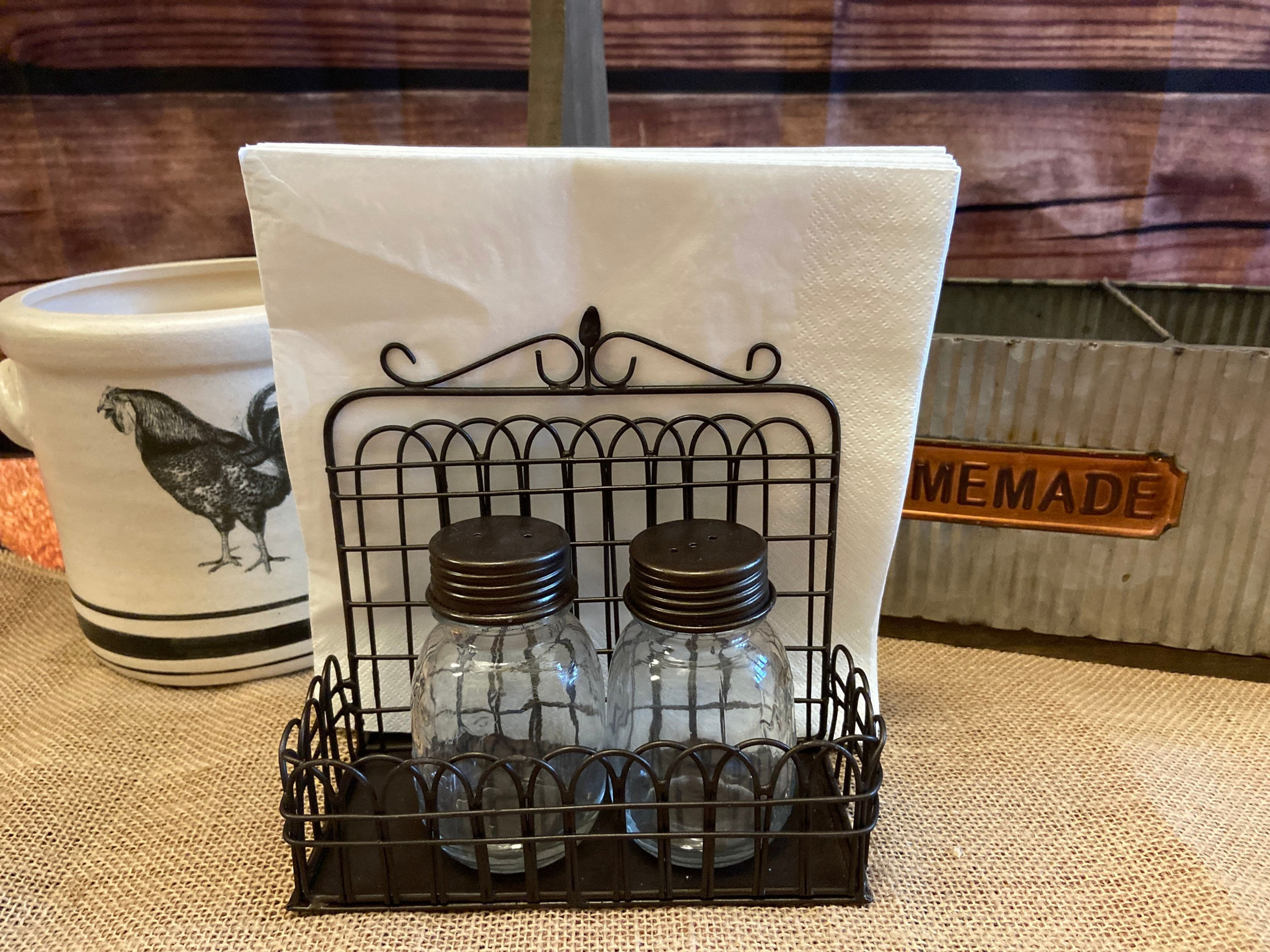 Garden Gate Wire Napkin Caddy | Salt Pepper Shaker Set | Farmhouse Table Decor