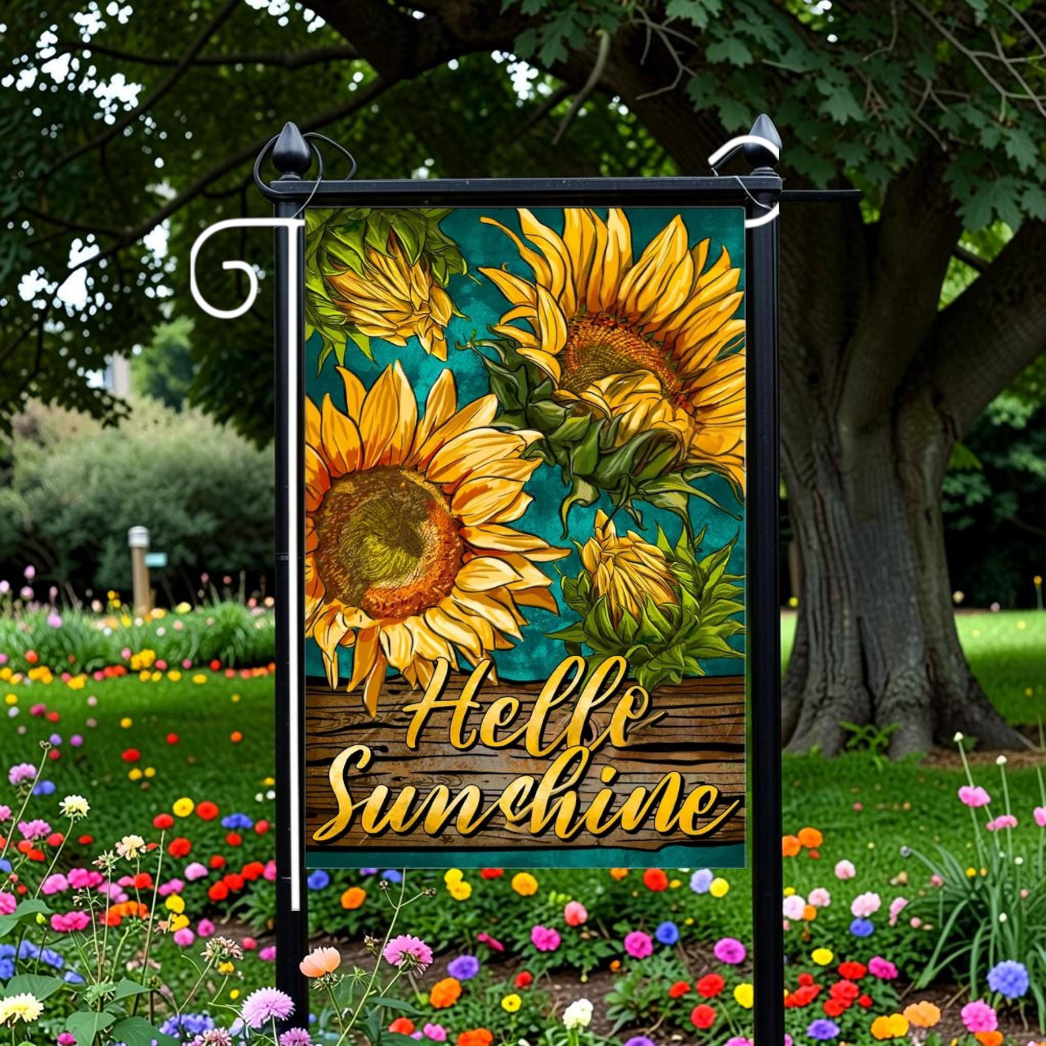 Sunflower Garden Flag | Hello Sunshine | Farmhouse Summer Yard Decor | 12x18
