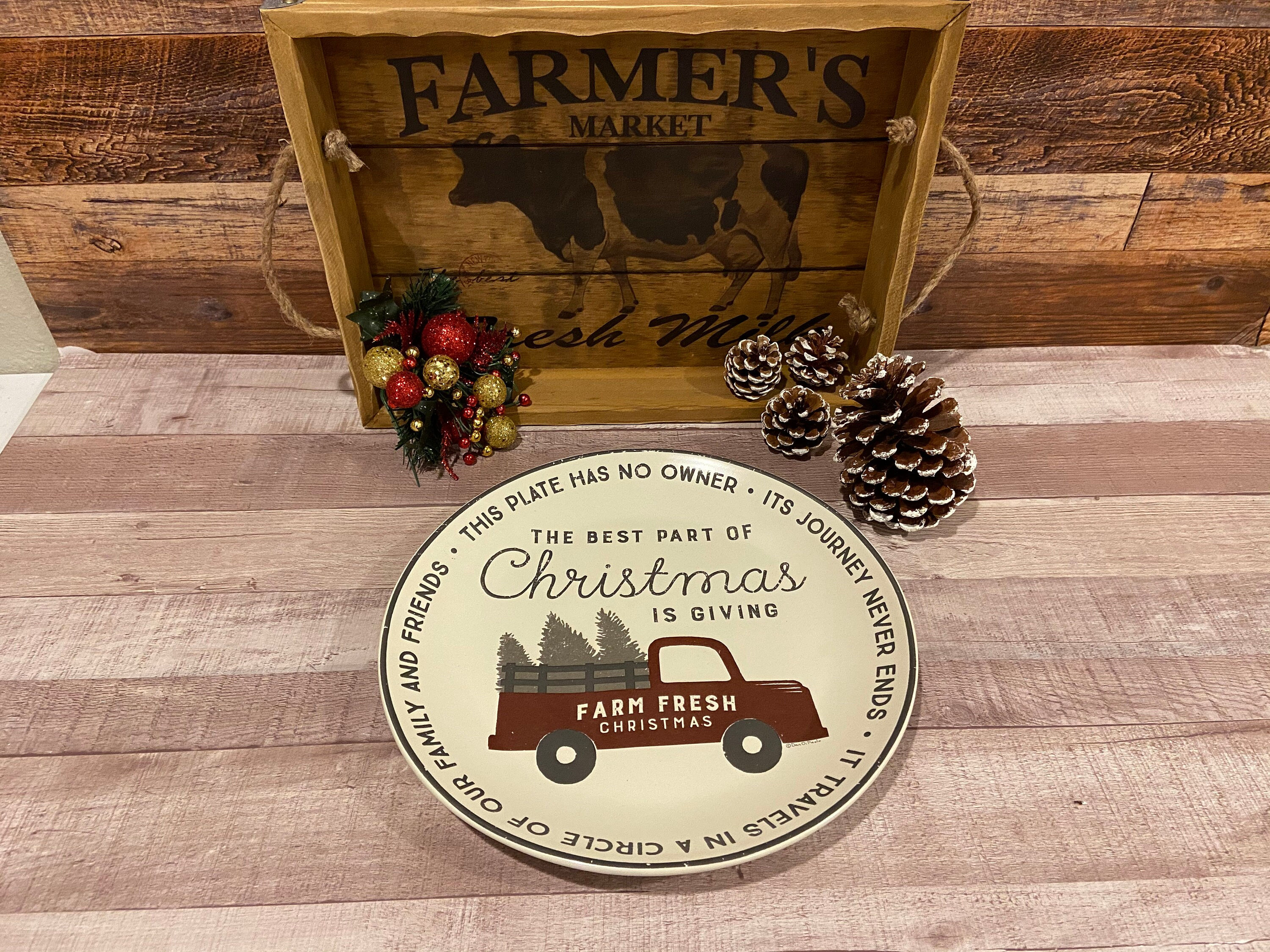 Christmas Giving Plate, Farm Fresh Truck Design, Stoneware