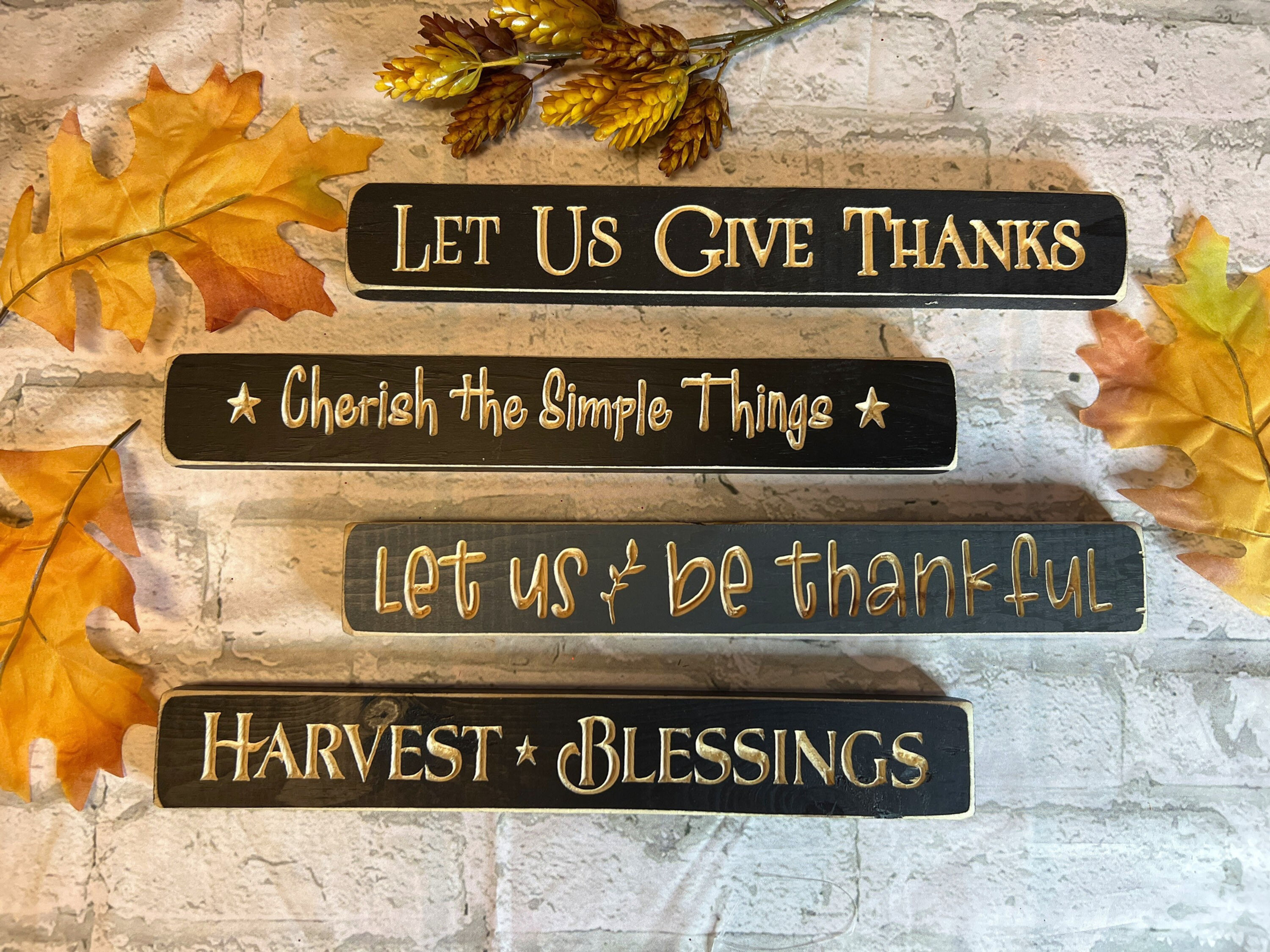 Fall Thanksgiving Engraved Wood Blocks | Harvest Blessings Sign | Thankful Decor