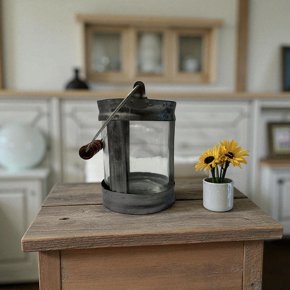 Thumbnail: Small Glass Lantern Vase | Metal Pillar Candle Holder | Rustic Home Decor |