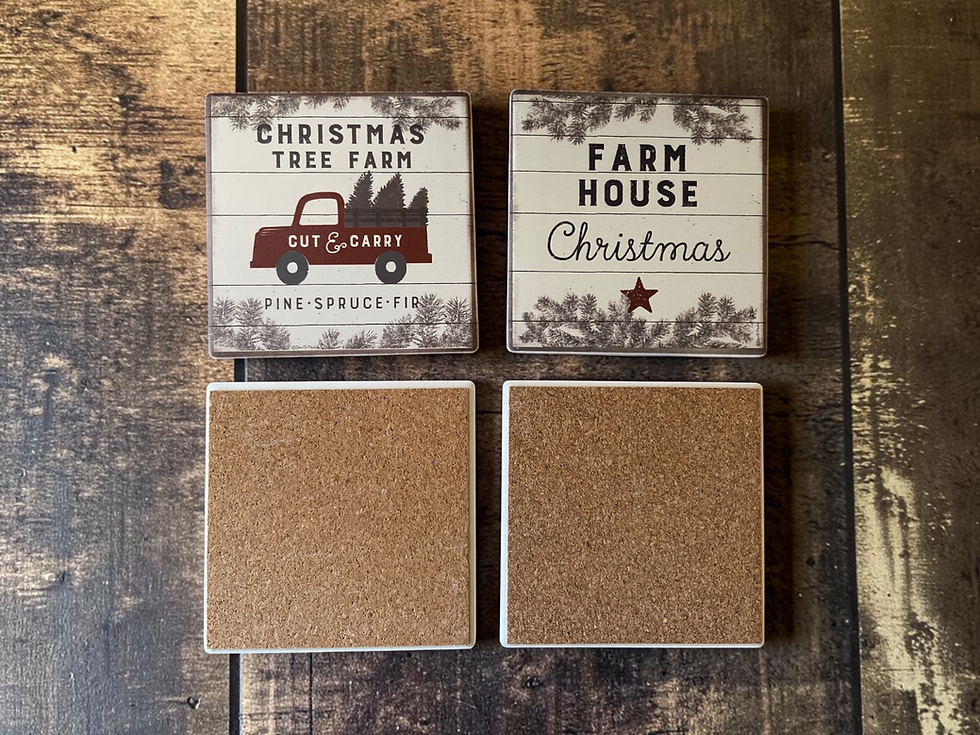 Thumbnail: Christmas Farmhouse Coaster Set with Caddy, Stone Coasters