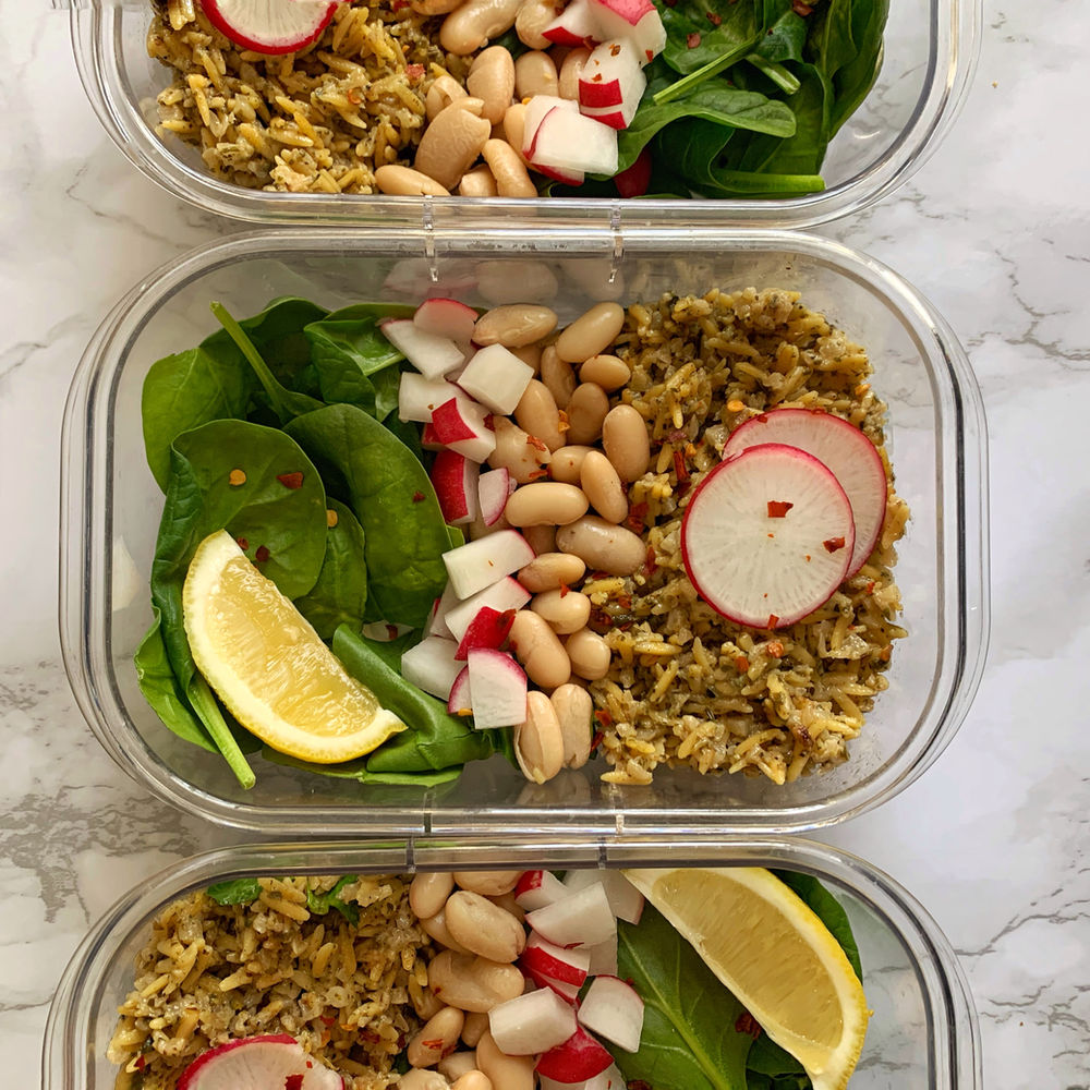 Pesto Rice Meal Prep (HighProtein, Vegan)