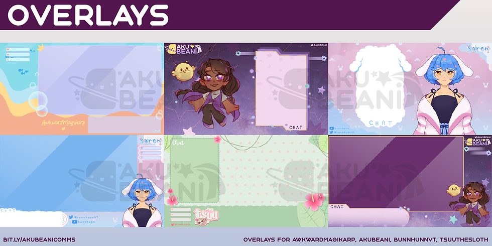 overlays for awkwardmagikarp, akubeani, bunnhunnVT, and tsuuthesloth