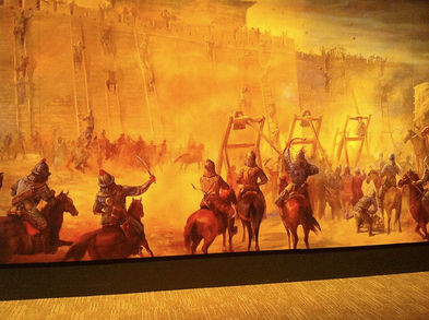 Mural of siege warfare, Genghis Khan Exhibit, Tech Museum San Jose, 2010.