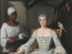 Marguerite Deurbroucq with an enslaved woman in Nantes painting by Pierre-Bernard Morlot (1754)