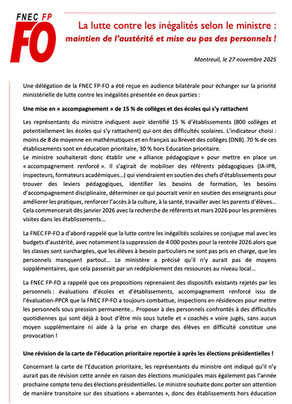 La lutte contre les inégalités selon le ministre : maintien de l’austérité et mise au pas des personnels !