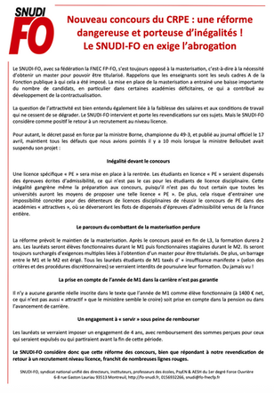 Nouveau concours du CRPE : une réforme dangereuse et porteuse d’inégalités !