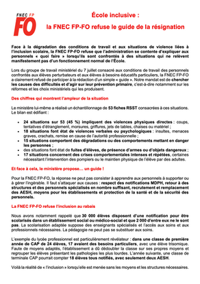 École inclusive : la FNEC FP-FO refuse le guide de la résignation