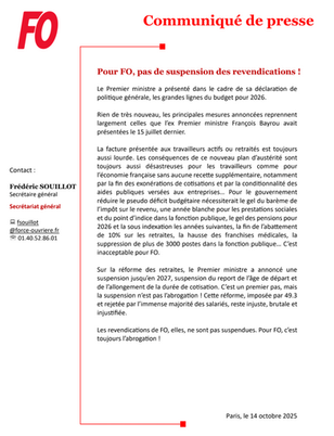 Pour FO, pas de suspension des revendications !