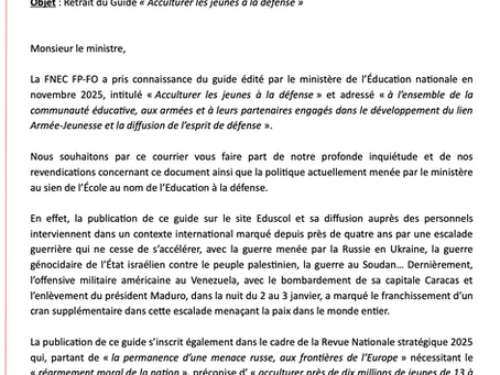 Retrait du Guide « Acculturer les jeunes à la défense »