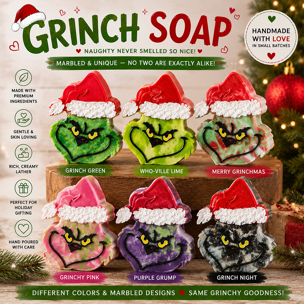 Grinch-inspired holiday soap perfect for Christmas gifts and stocking stuffers.