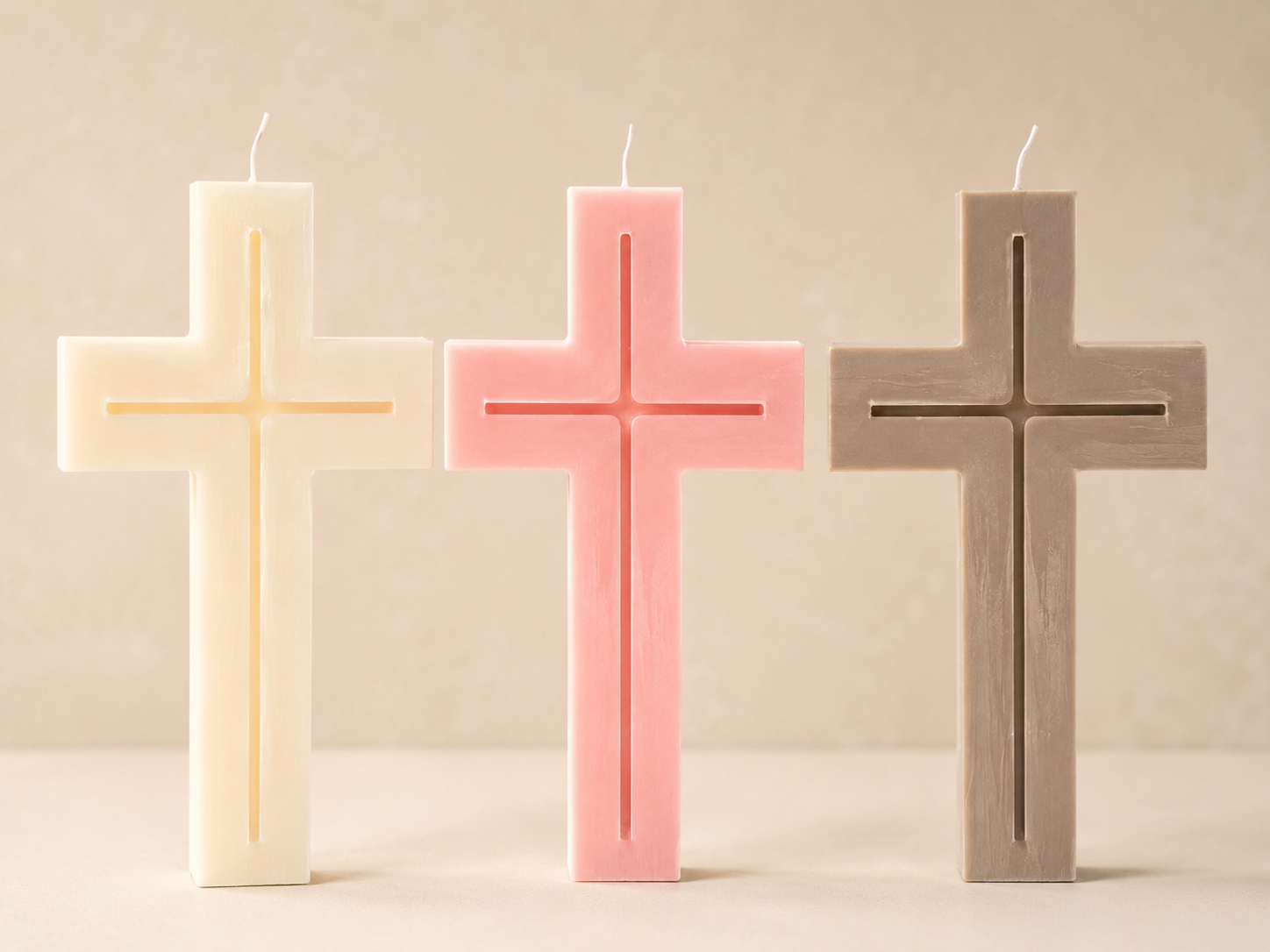 Large handmade Christian cross candle in custom colors and scents.