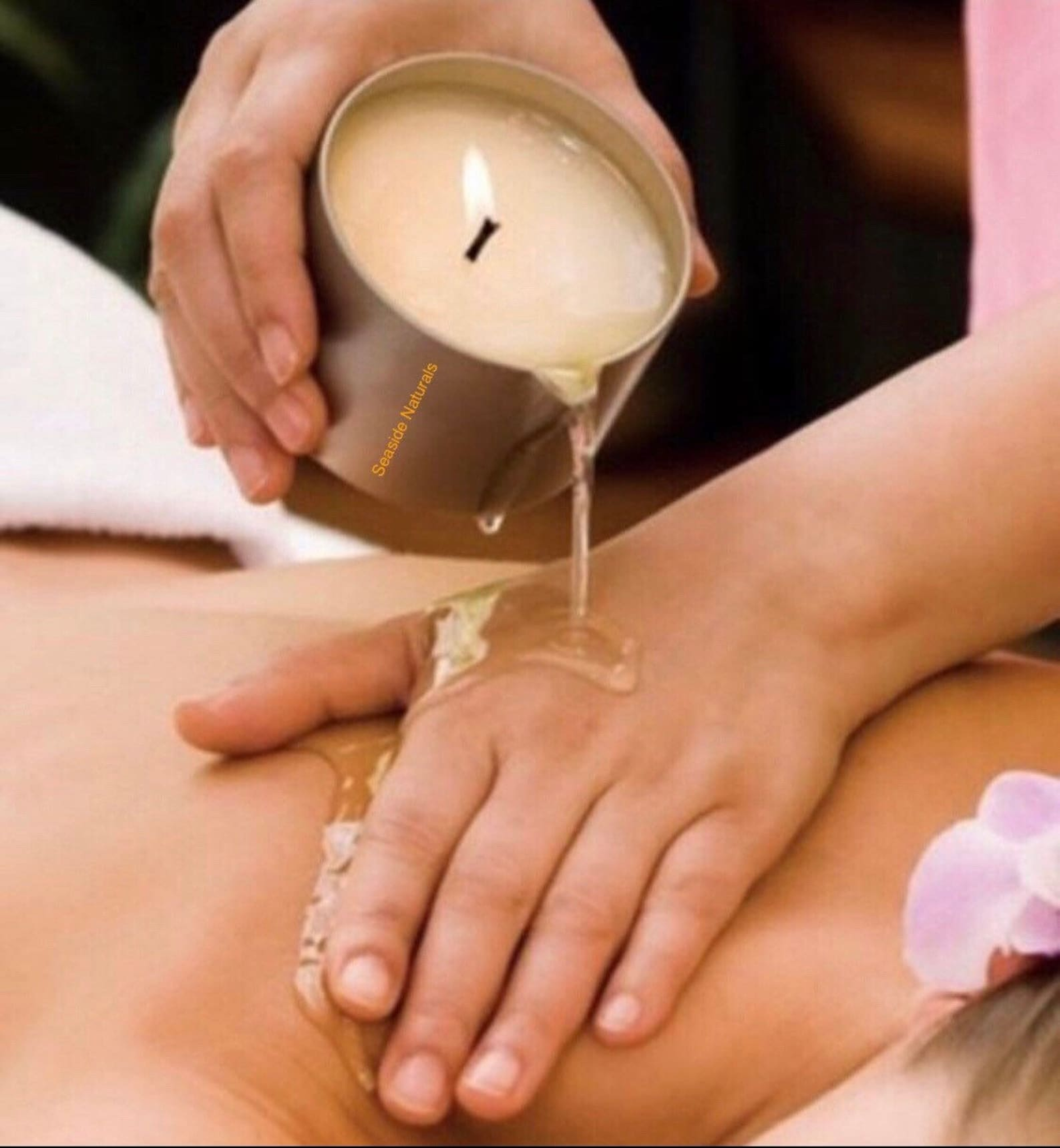 Luxury body balm candle that melts into warm massage oil for soft skin, spa relaxation and couples self care gift.