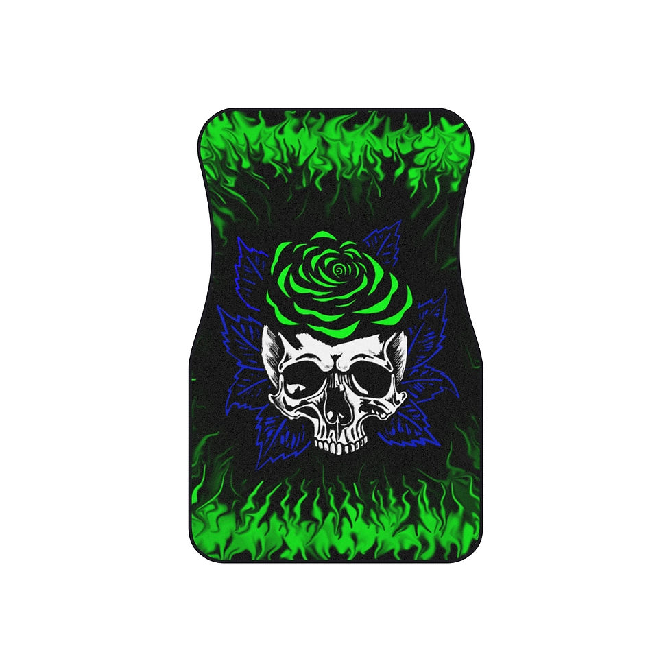 Thumbnail: Green Rose Skull Car Mats (2x Front)