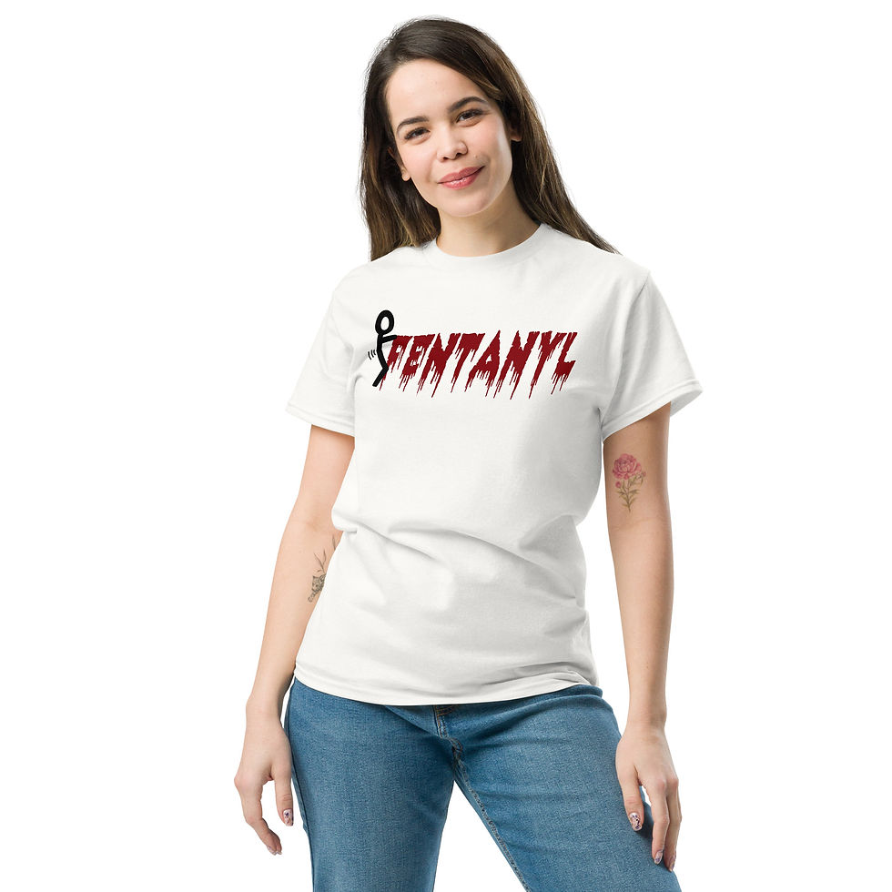 stick figure humping the word fentanyl on a white shirt