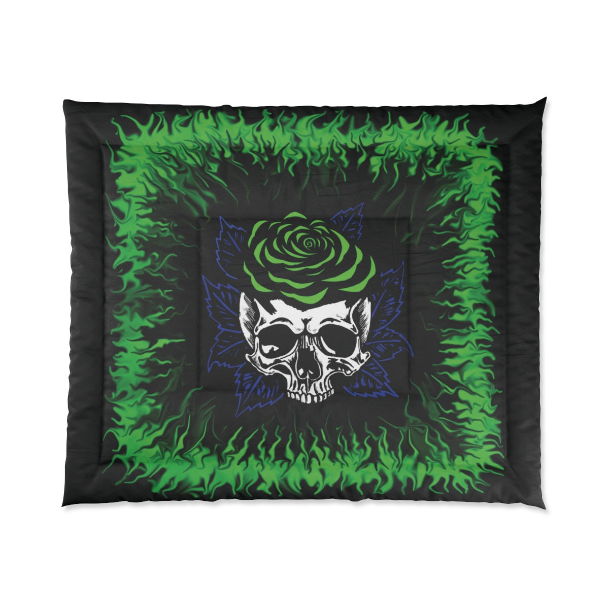 Green Rose Skull Comforter