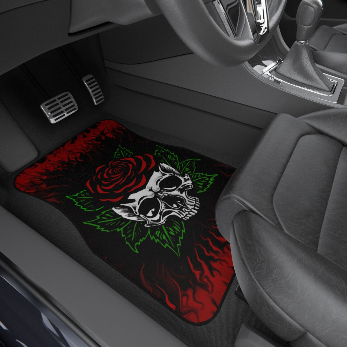 Red Rose Skull Car Mats (2x Front)