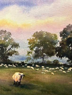 Watercolor of a lost sheep separated from the 99, representing feeling overwhelmed or alone in a faith setting