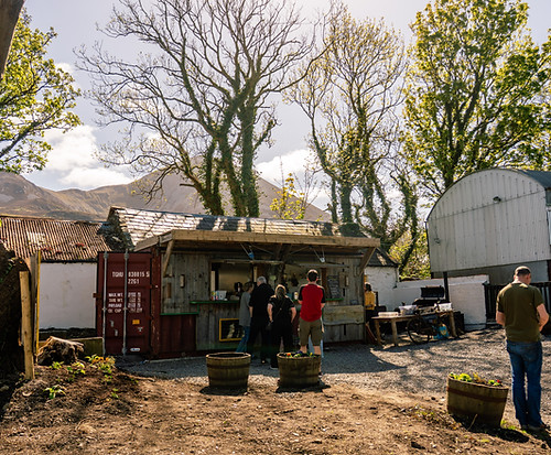 Beer garden at Campbell's Pub Murrisk — home of Misunderstood Heron café, near Westport Co Mayo