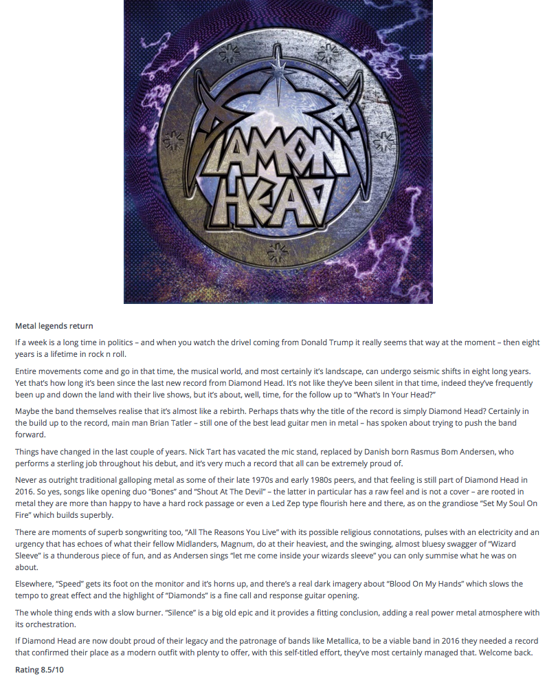 Maximumvolumemusic.com - Diamond Head 2016 Review