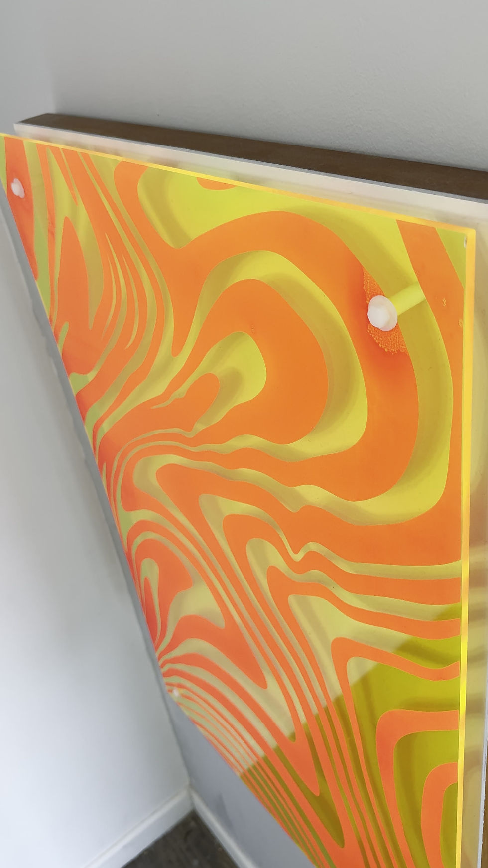 Thumbnail: Fluorescent Yellow Acrylic Art: Suminagashi Ink Painting (24x36)