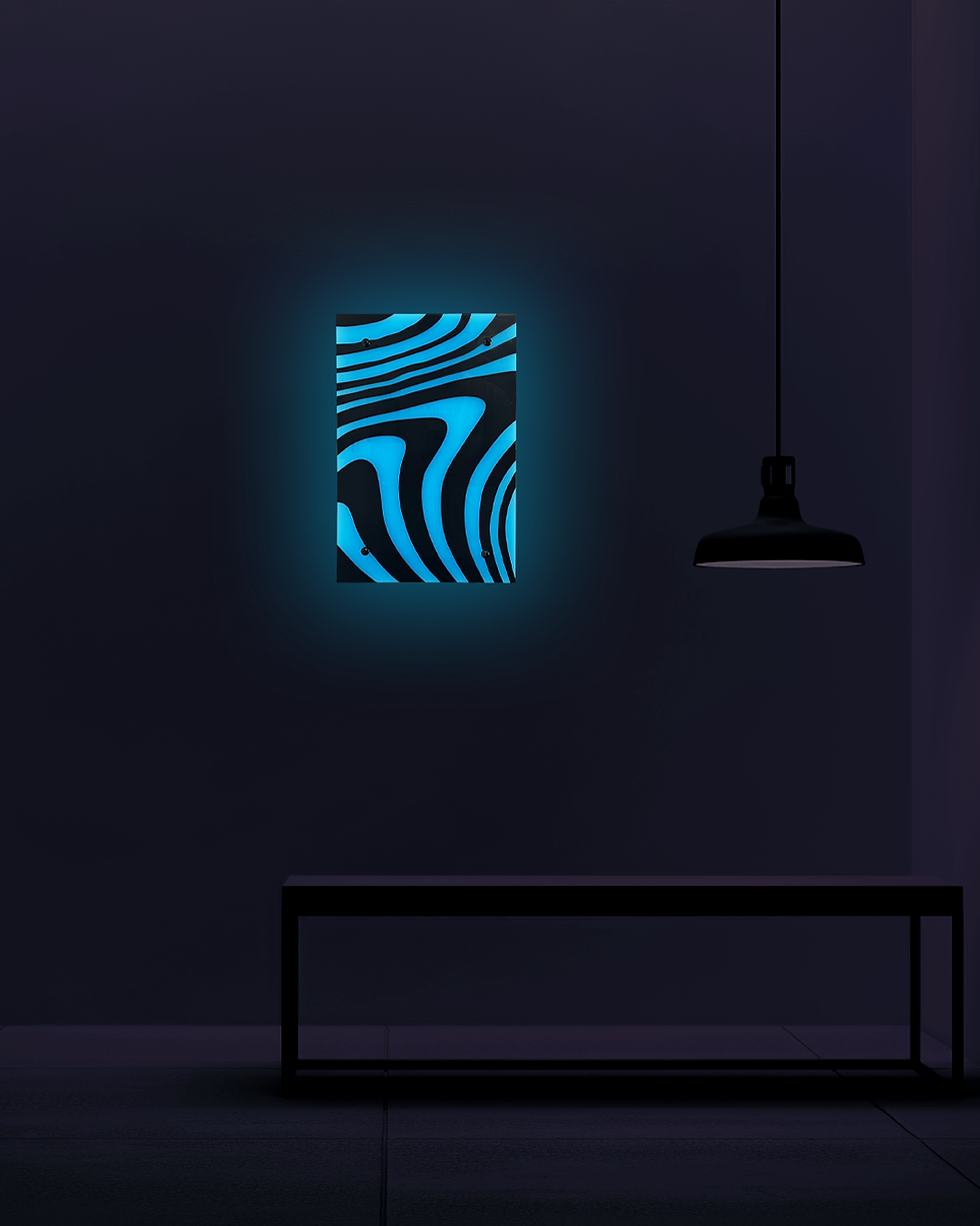 Thumbnail: Suminagashi Diptych Panel on Glow Blue Acrylic (18x12) - V1