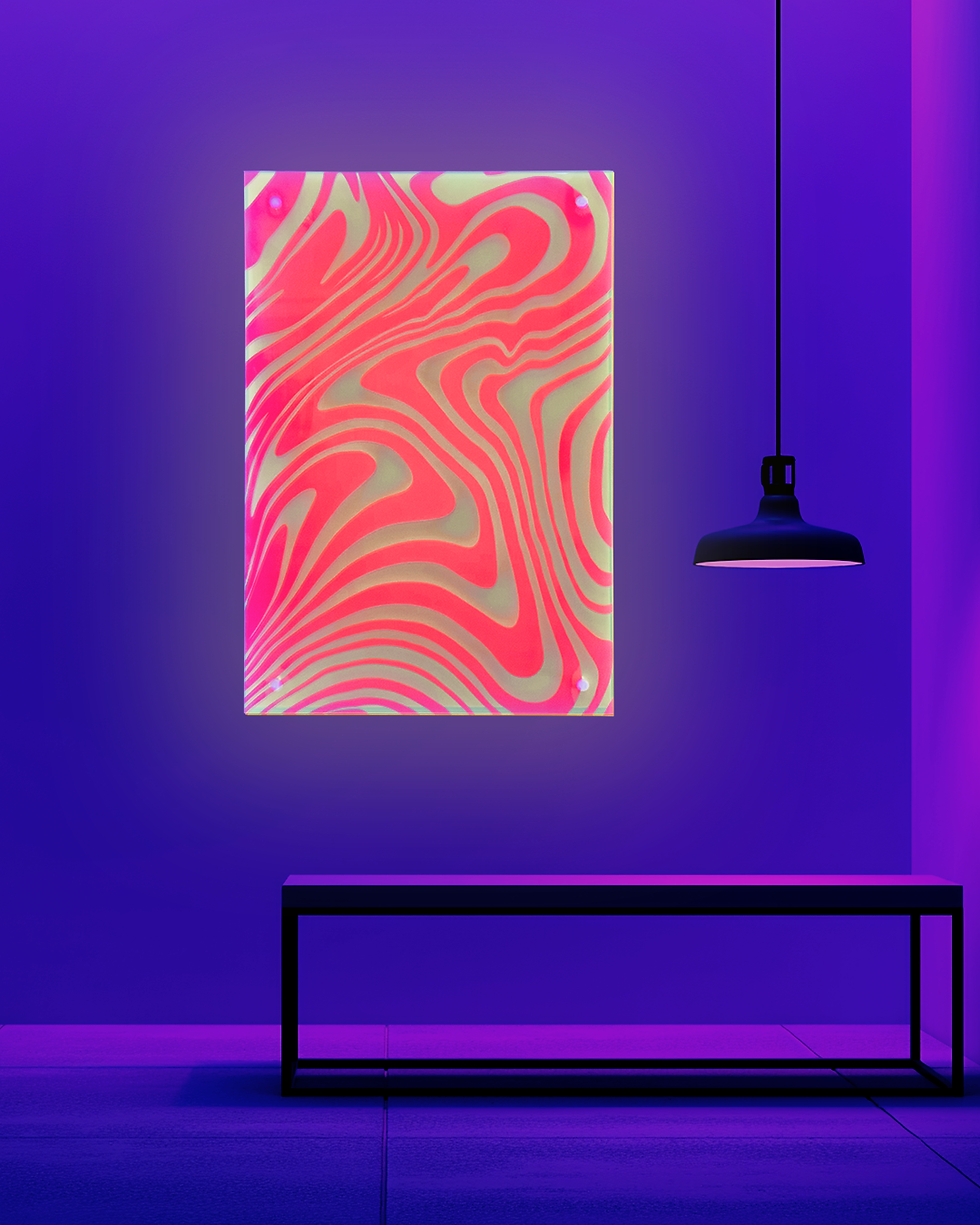 Thumbnail: Fluorescent Yellow Acrylic Art: Suminagashi Ink Painting (24x36)