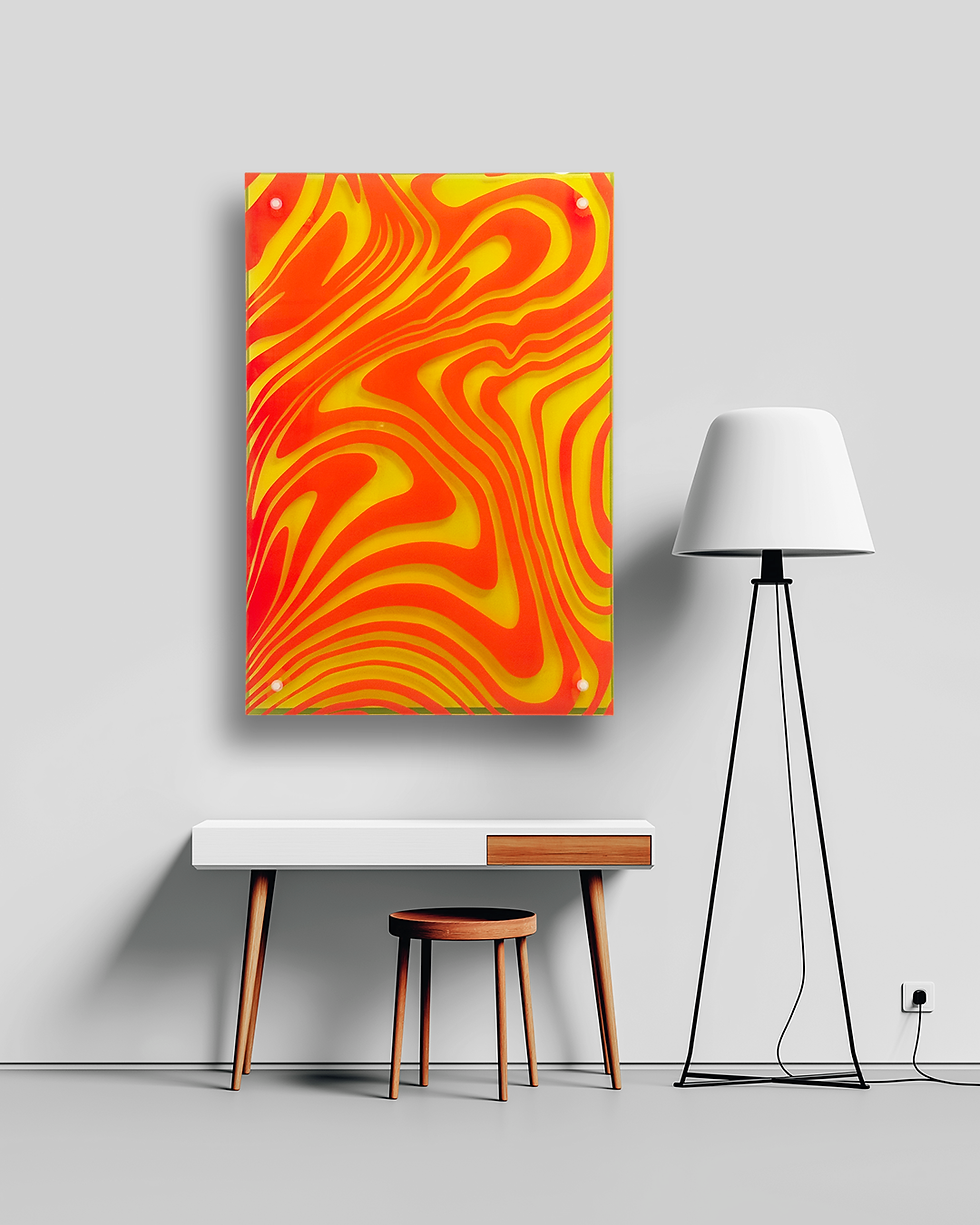 Thumbnail: Fluorescent Yellow Acrylic Art: Suminagashi Ink Painting (24x36)