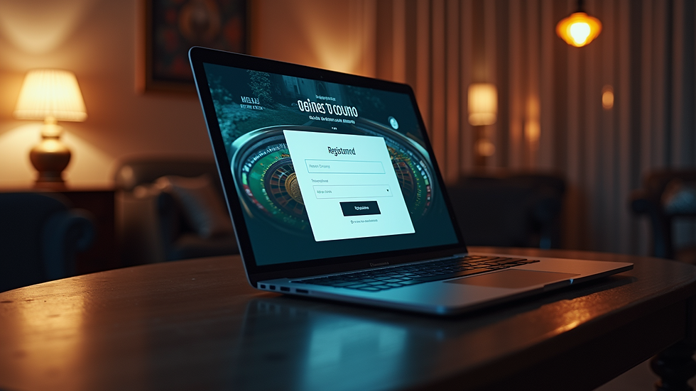 Eye-level view of a laptop screen showing an online casino registration form