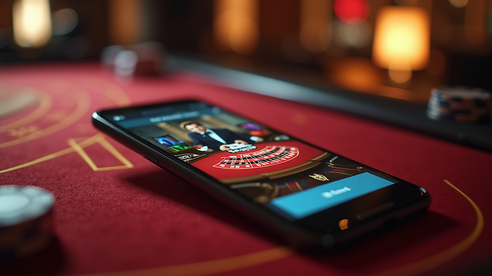 Close-up view of a smartphone showing a live dealer casino game