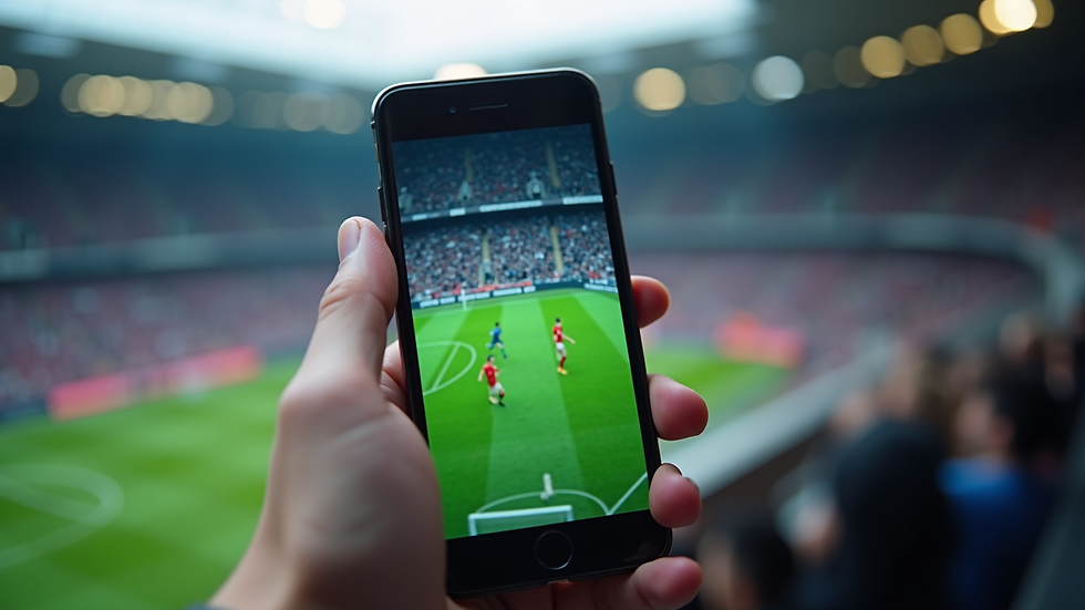 Close-up view of a smartphone showing live football scores