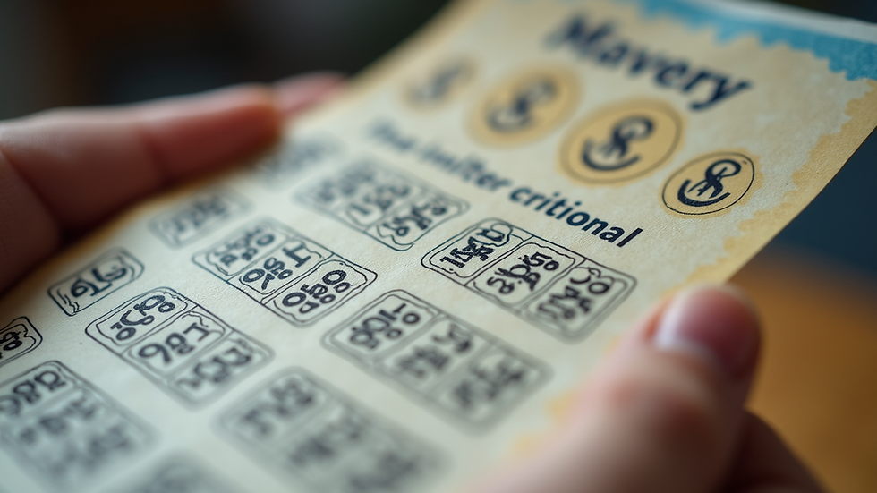 Eye-level view of lottery ticket with numbers and betting options