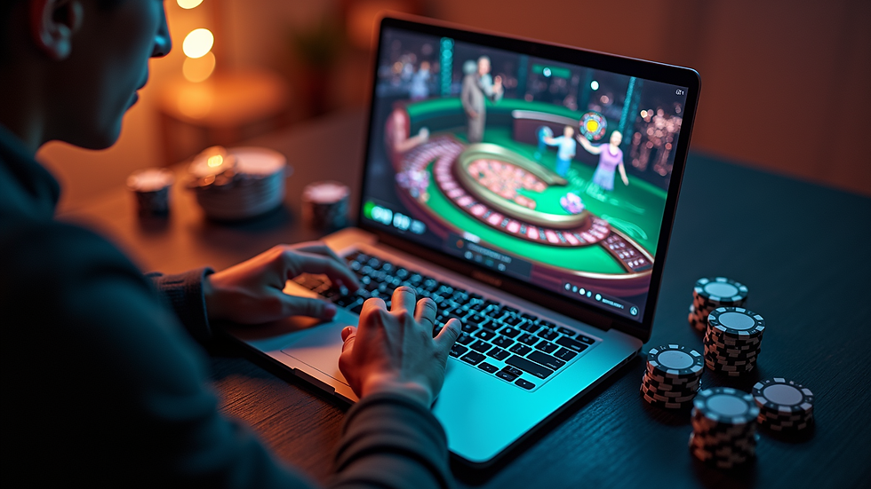 High angle view of a person using a laptop to play online casino games