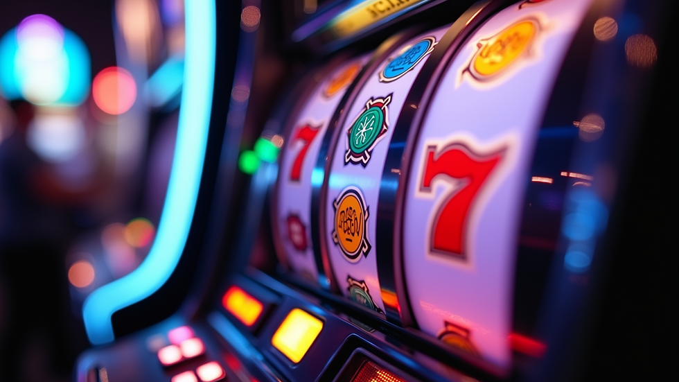 Close-up view of slot machine reels with colorful symbols