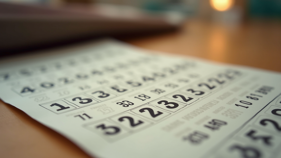 Eye-level view of a lottery ticket with numbers
