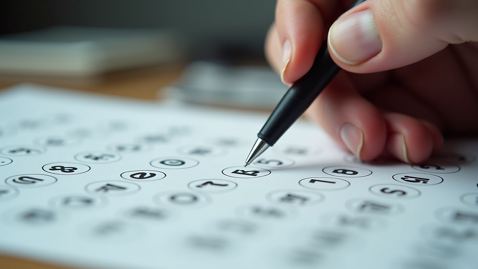 Close-up view of hand holding pen and analyzing lottery results on paper