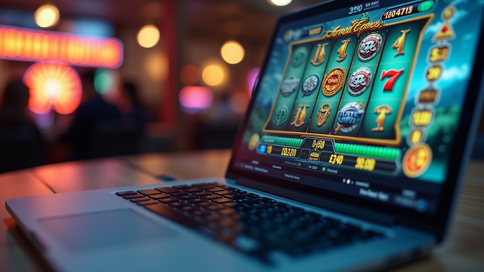 Close-up view of laptop screen showing slot game interface